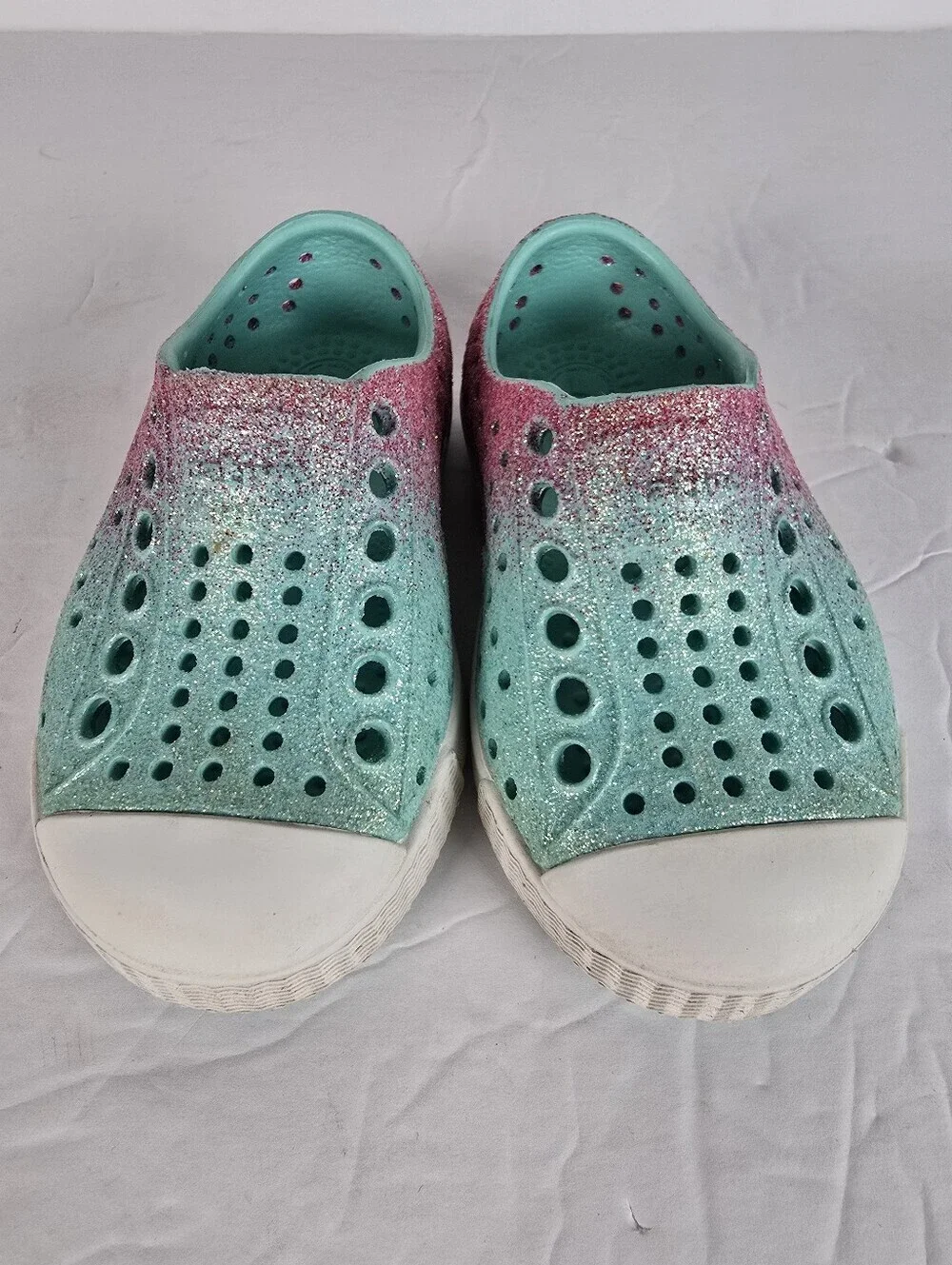 Native Jefferson Bling Toddler Slip On Pink And Green Sneakers Size C4